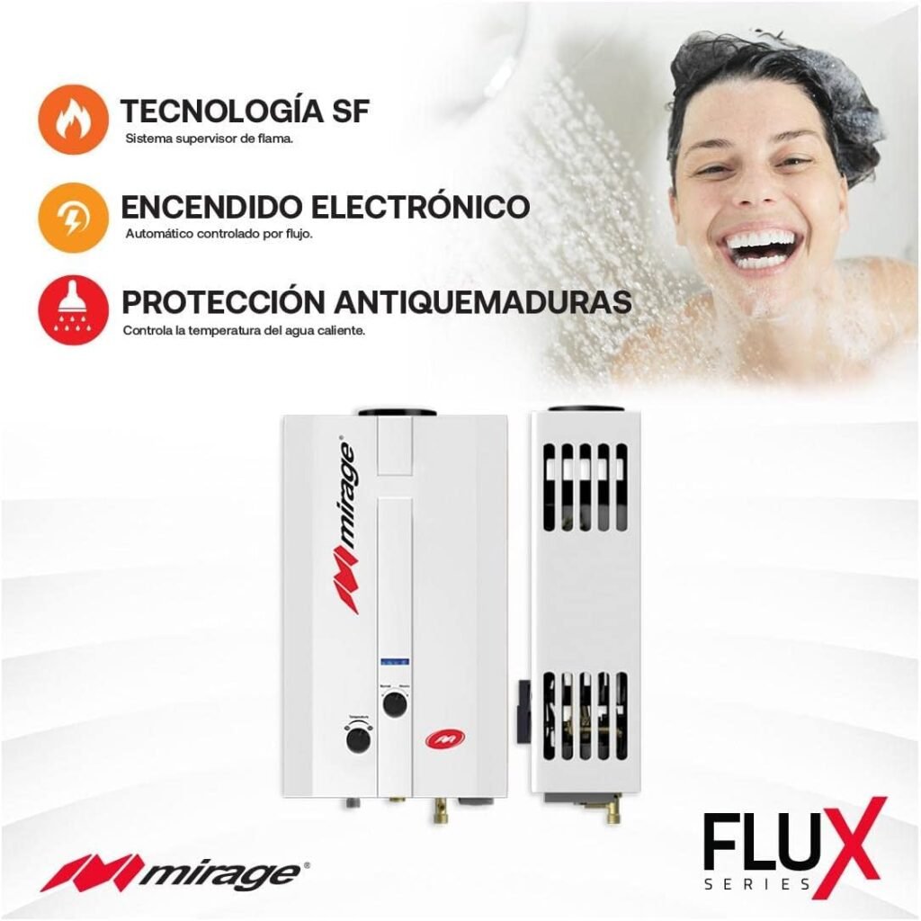Calentador de Agua Instantáneo para 1 Servicio Gas LP Flux 6L Mirage