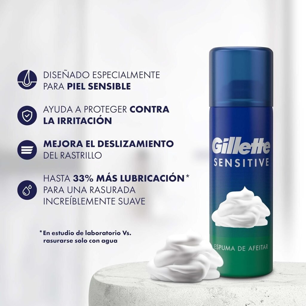 GILLETTE Sensitive, Espuma para Afeitar Piel Sensible