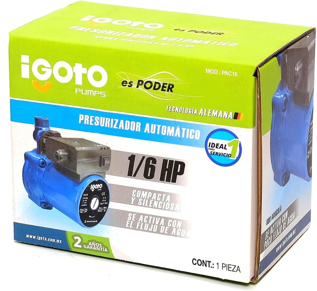Igoto Pump PAC16 Presurizador Automático un sexto de HP para 1 Servicio