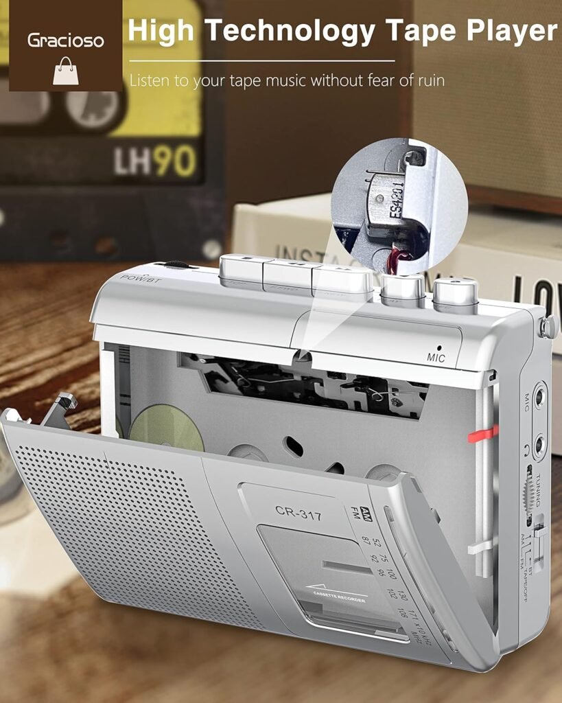 Reproductor de casete portátil con transmisor Bluetooth Gracioso